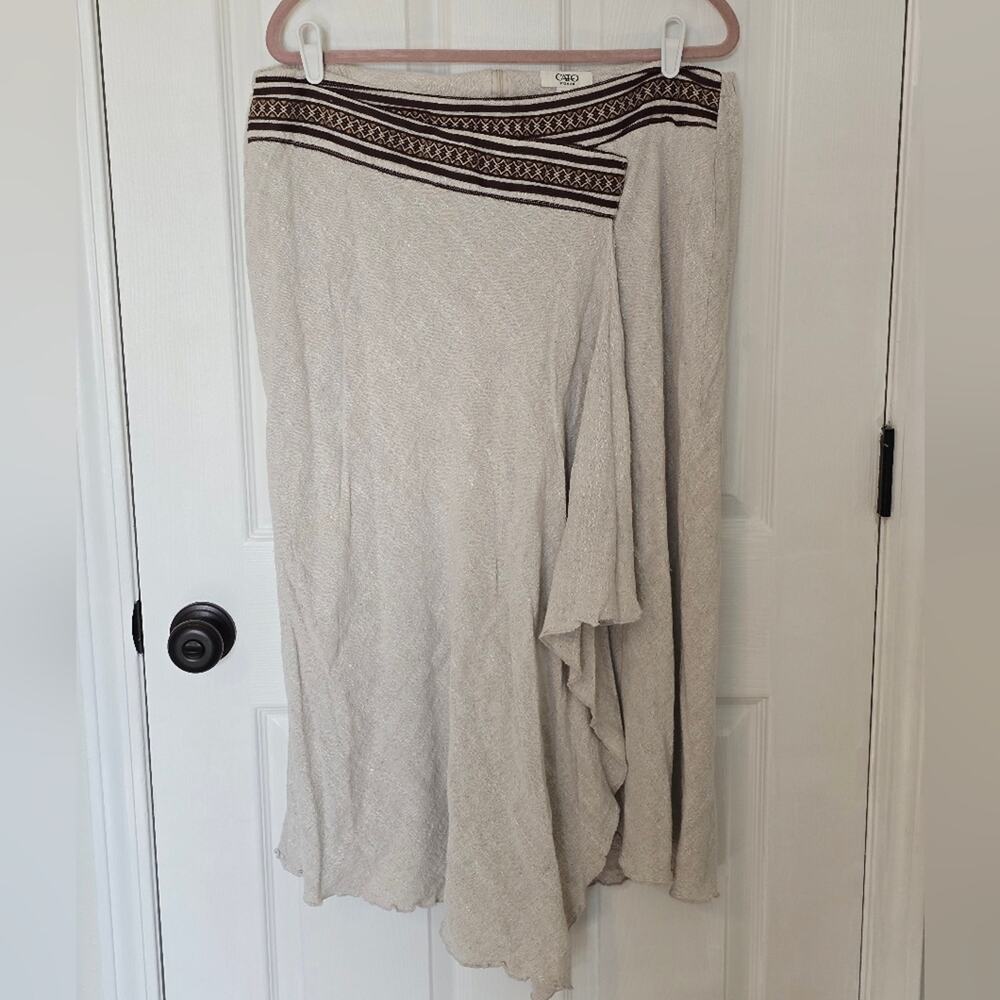 Cato Cream & Brown Asymmetrical Skirt Western Boho Style Casual Chic 18/20W